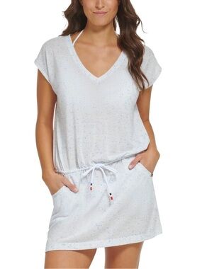 Tommy Hilfiger NWT Blue Speckled Drawstring Cover-Up Dress S/M